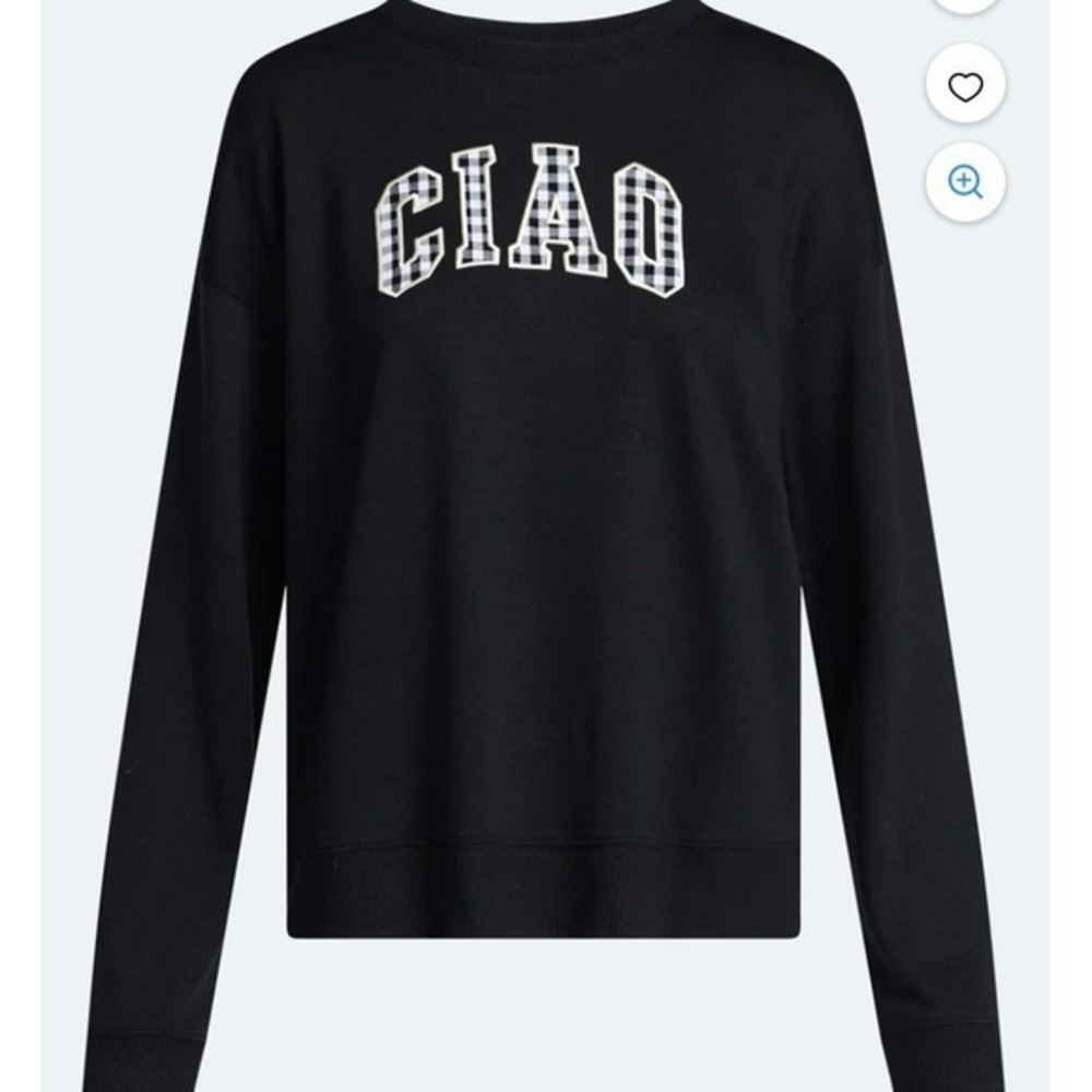 Joyspun Ciao Graphic Sweatshirt Black Crewneck Pullover Long Sleeve Top